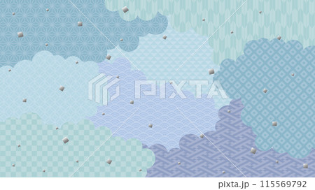 青系の和柄の背景素材（フルHD 16:9サイズ） 115569792