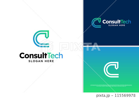 Minimalist E letter line consulting technology logo design concept, accounting tech logo template 115569978