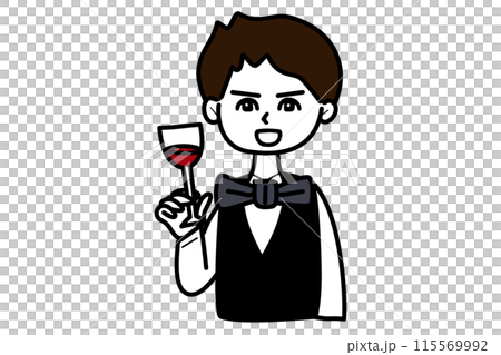 赤ワインを片手に笑顔のソムリエ 115569992