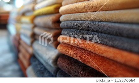 Stack of Colorful Fabric Rolls 115570064