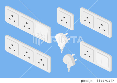 isometric power outlet plug electric socket indian type d switcher set vector flat illustration 115570317
