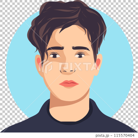 Handsome young man vector avatar for social network. Portrait pose straight. Vector flat illustration. Simple flat style Handsome young man vector avatar for social network. Portrait pose straight. Vector flat illustration. Simple flat style 115570404