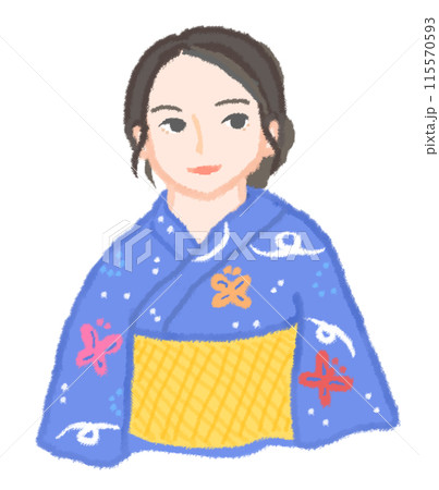 レトロな浴衣を着た美人のイラスト レトロな浴衣を着た美人のイラスト 115570593
