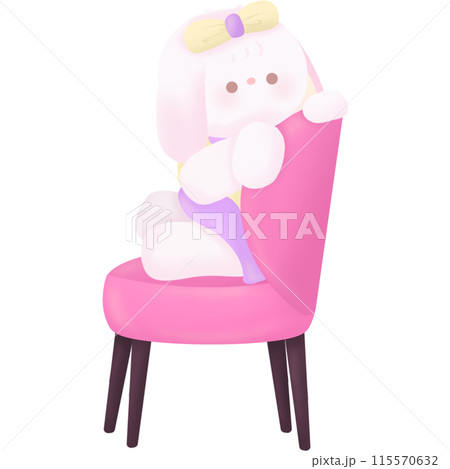 Rabbit sitting in a pink chair 115570632