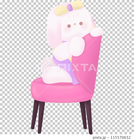 Rabbit sitting in a pink chair 115570632