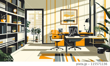 オフィス、書斎のフラットなイラスト 115571136