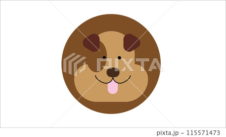 Cute dog face with tongue hanging out, brown puppy with spot and chubby cheeks Cute dog face with tongue hanging out, brown puppy with spot and chubby cheeks 115571473