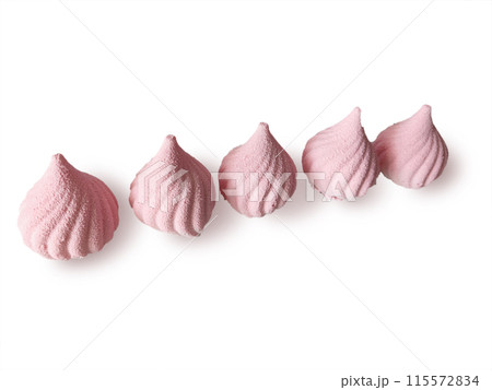 Pink cakes decorated with a spray gun in the velor technique, isolated 115572834