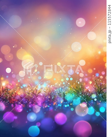 Colorful bokeh background with soft, blurred focus. Vibrant colors of blue, pink, yellow, green and orange. The bokeh effect creates a dreamy, festive, fantasy-like atmosphere. Generated AI Colorful bokeh background with soft, blurred focus. Vibrant colors of blue, pink, yellow, green and orange. The bokeh effect creates a dreamy, festive, fantasy-like atmosphere. Generated AI 115572844