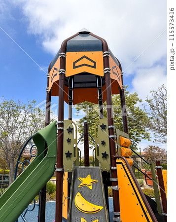 Colorful children playground activities in community public park  115573416