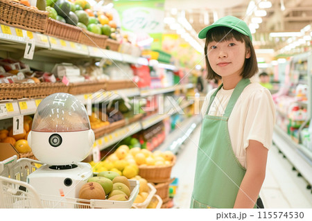 店頭作業支援ロボットのいるスーパーマーケットと店員_2 115574530