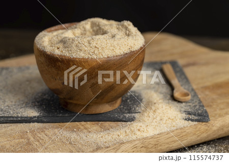 fresh crumbly bread crumbs from dehydrated white bread 115574737