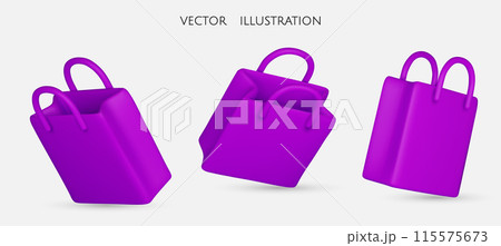 Set of Shopping bag realistic 3d design. Stylish fashionable bag isolated on white background. Vector illustration Set of Shopping bag realistic 3d design. Stylish fashionable bag isolated on white background. Vector illustration 115575673