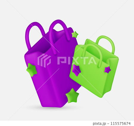Set of Shopping bag realistic 3d design. Stylish fashionable bag isolated on white background. Vector illustration Set of Shopping bag realistic 3d design. Stylish fashionable bag isolated on white background. Vector illustration 115575674