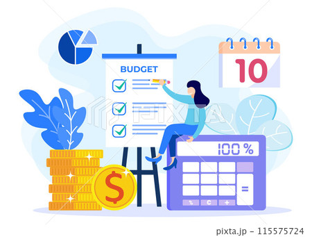 Illustration vector graphic cartoon character of budget Illustration vector graphic cartoon character of budget 115575724