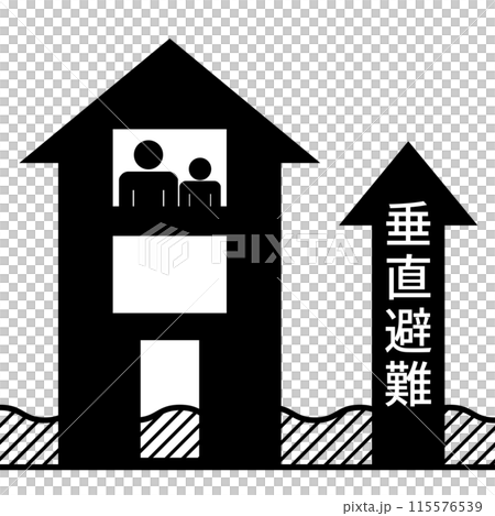 洪水が起きて家の中で垂直避難をする親子のアイコン 115576539