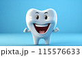 An illustration of cute tooth and hands dental mascot character in the blue background AI Generated 115576633