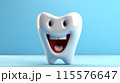 3D Smiling Healthy tooth Funny Concept dental Cartoon character on blue background AI Generated 115576647