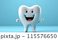 3D Smiling tooth with hands Funny Concept dental mascot character on blue background AI Generated 115576650