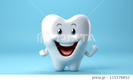 illustration of cute tooth and hands dental mascot character in the blue background AI Generated 115576652