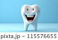 3D Cute tooth and hands dental mascot character in the blue background AI Generated 115576655