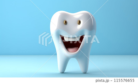 3D Cute tooth and hands dental mascot character in the blue background AI Generated 115576655