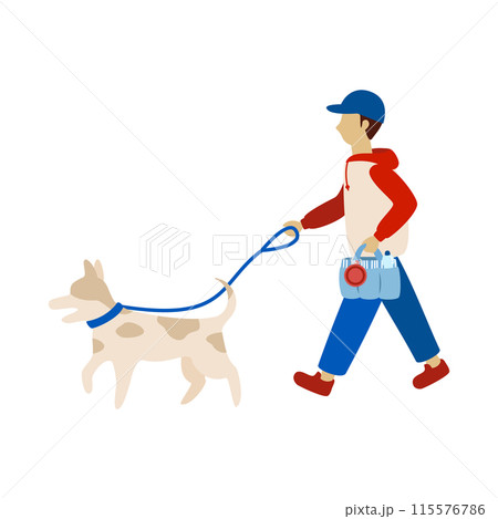 犬の散歩をする男性のベクターイラスト 115576786