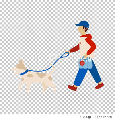 一個人遛狗的矢量圖 一個人遛狗的矢量圖 115576786