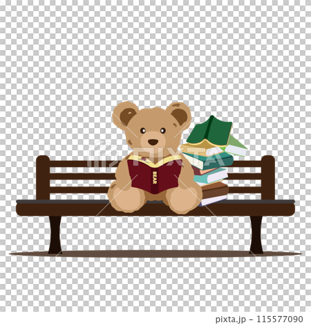 「reading bear」読書するクマの絵画 ボックスフレーム　アクリル画 Illustration material: Bear reading a book - Stock Illustration