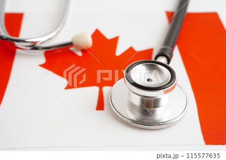 Canada flag with US dollar banknote, finance banking concept. Canada flag with US dollar banknote, finance banking concept. 115577635