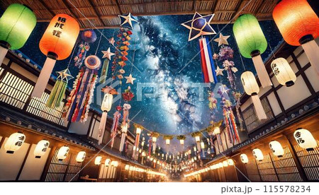 夜の繁華街 七夕 日本の街並み 115578234