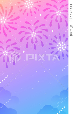 スマホ比率の花火。夜を染める打ち上げ花火のベクター背景素材。 115578334