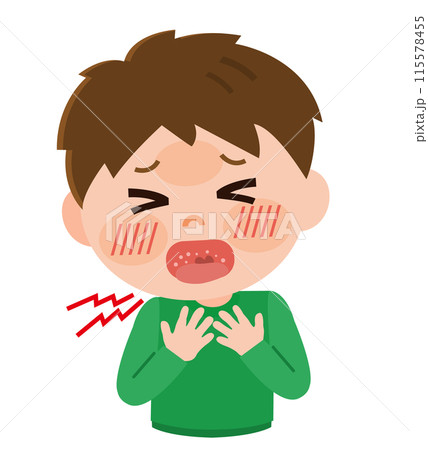 咽頭炎に苦しむ男の子　イラスト 115578455