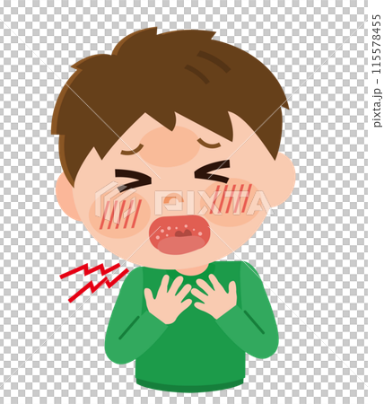 咽頭炎に苦しむ男の子　イラスト 115578455