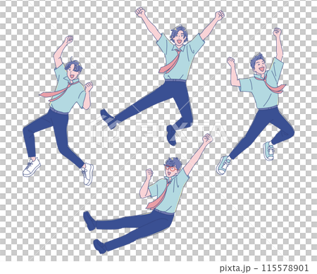 Anime-style male student jumping with joy Anime-style male student jumping with joy 115578901