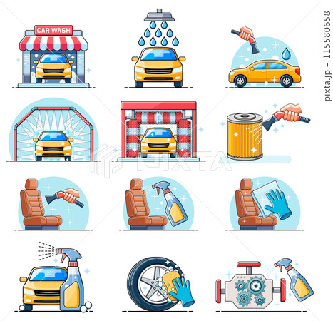 Car washing service color icon set Car washing service color icon set 115580658