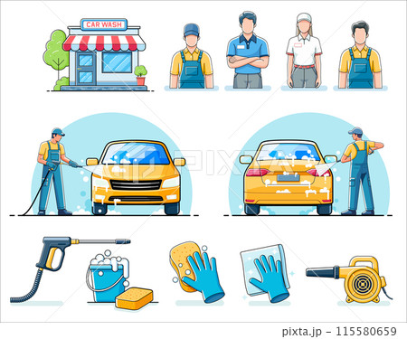 Car washing service color icon set Car washing service color icon set 115580659