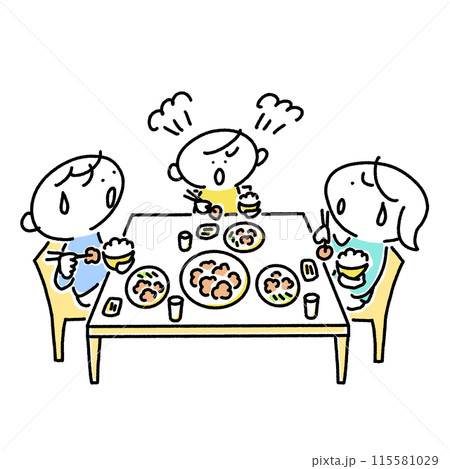 食事中に怒る子供と困惑する両親 イヤイヤ期 嫌がる 好き嫌い 食事中に怒る子供と困惑する両親 イヤイヤ期 嫌がる 好き嫌い 115581029
