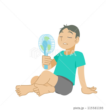 ハンディ扇風機で涼む男の子のイラスト 115581193