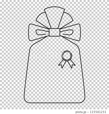 ラッピングされたプレゼントの線画イラスト、ラッピングバック、アイコン素材 115581231