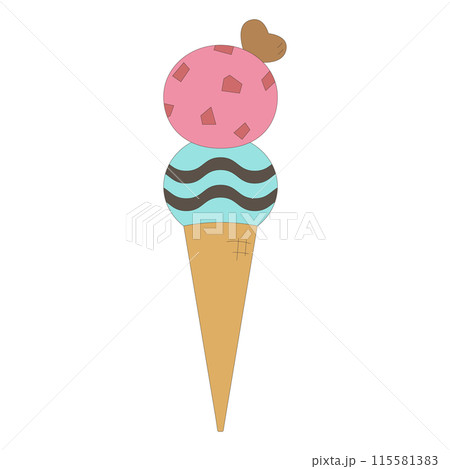アイスクリームのイラスト、2段重ねのアイス、アイコン素材 115581383