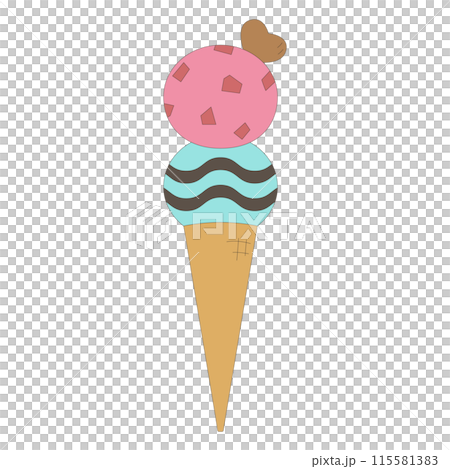 アイスクリームのイラスト、2段重ねのアイス、アイコン素材 115581383