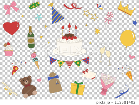 パーティーのイラストセット、アイコン、誕生日、お祝い、イベント 115581402