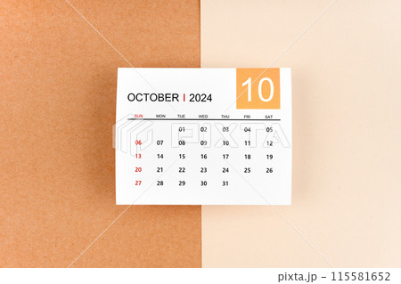 October 2024 calendar page on yellow background. October 2024 calendar page on yellow background. 115581652