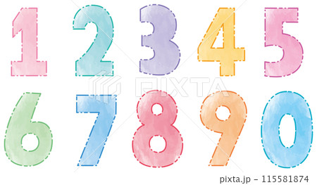 可愛い点線フチ水彩風の数字イラストのイラスト素材 [115581874] - PIXTA