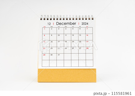 2024 December monthly desk calendar isolated on white. 2024 December monthly desk calendar isolated on white. 115581961