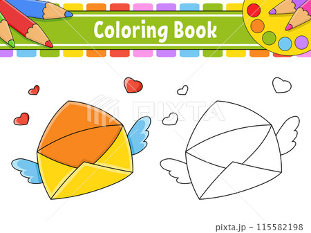 Coloring book for kids. cartoon character. Black contour silhouette. Isolated on white background. Vector illustration. 115582198