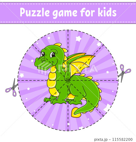 Cut and play. Round puzzle. Logic puzzle for kids. Activity page. Cutting practice for preschool. cartoon character. Vector illustration. 115582200