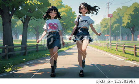 公園を歩く二人の女の子 115582967