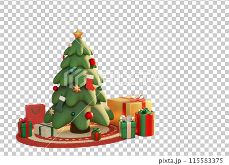 red and green color christmas tree with gift boxes 3D image 115583375